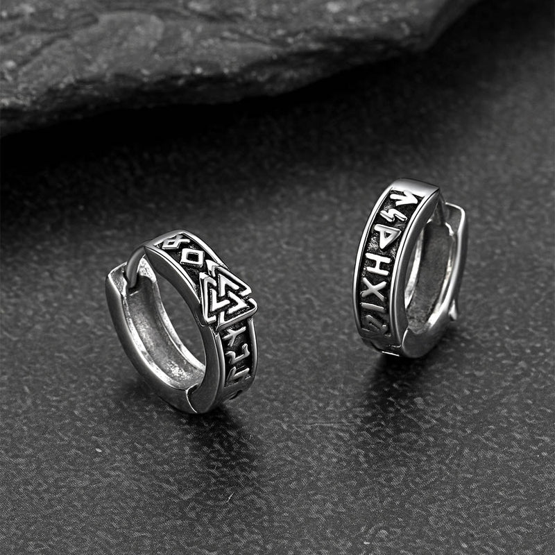 Viking Valknut Hoop Earrings With Rune for Stainless Steel