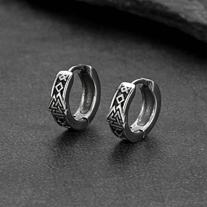 Viking Valknut Hoop Earrings With Rune for Stainless Steel