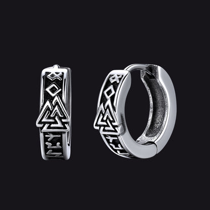 Viking Valknut Hoop Earrings With Rune for Stainless Steel