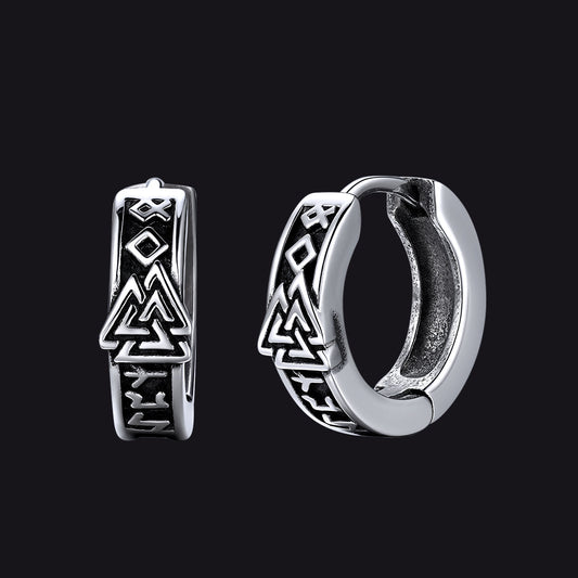 Viking Valknut Hoop Earrings With Rune for Stainless Steel