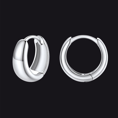 Simple Sterling Silver Thick Huggie Hoop Earrings for