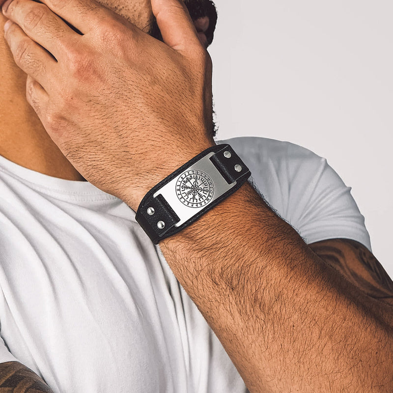 Flash Norse Viking Compass Leather Bracelet Wristband for Son