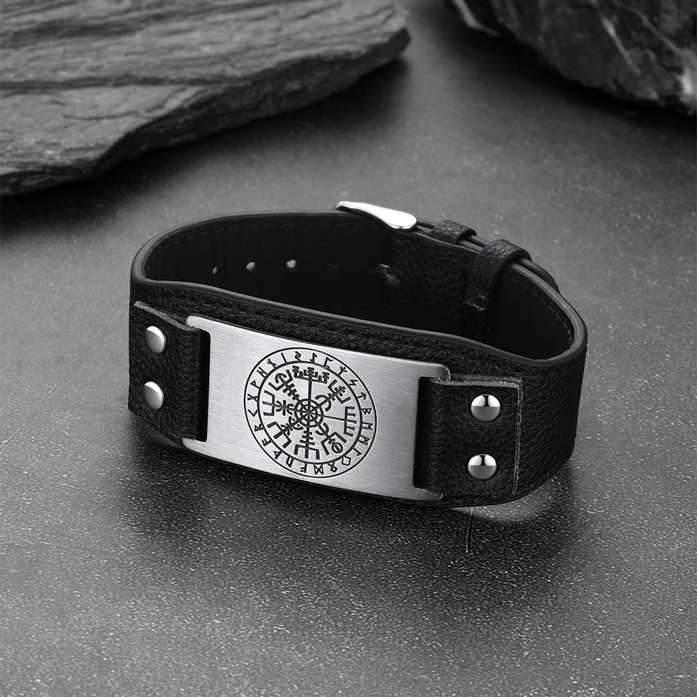 Flash Norse Viking Compass Leather Bracelet Wristband for Son