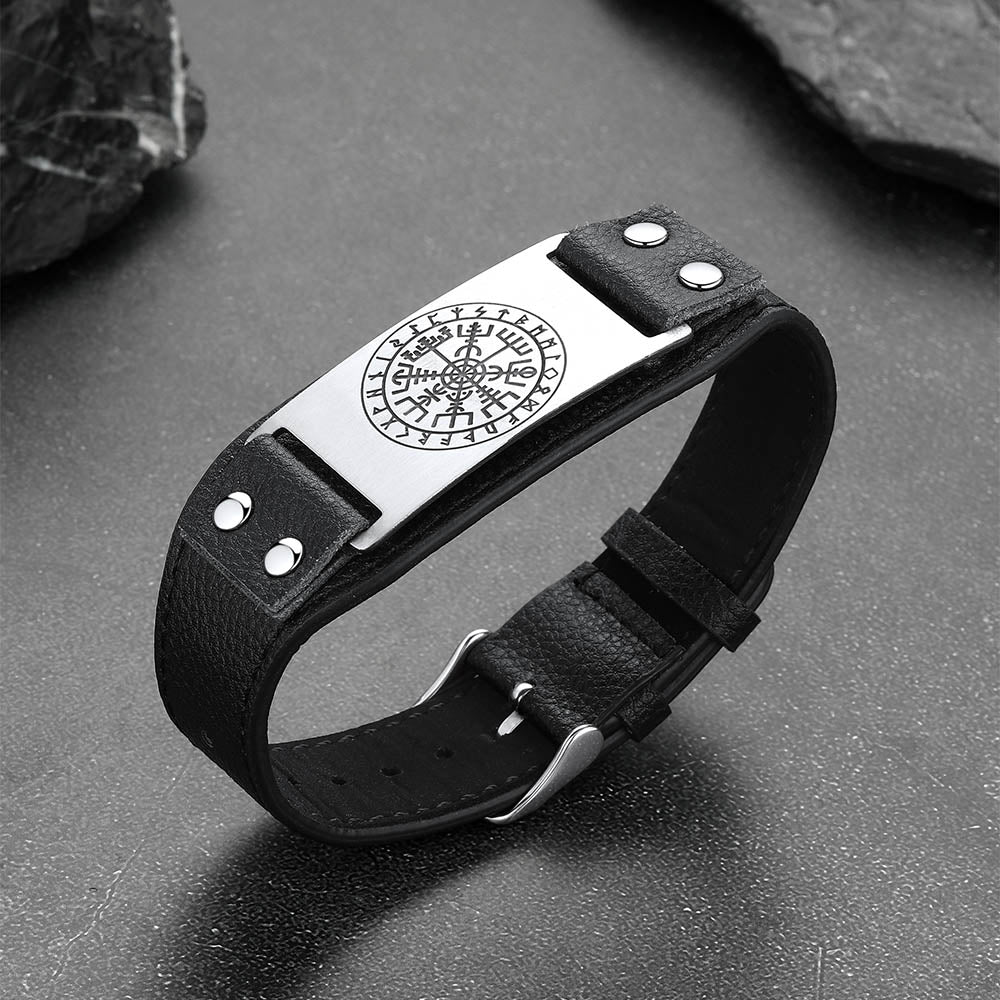 Flash Norse Viking Compass Leather Bracelet Wristband for Son