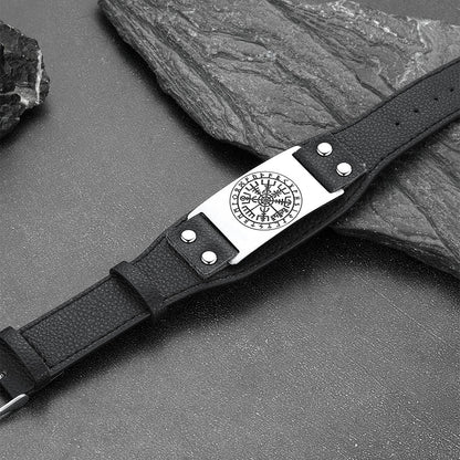 Flash Norse Viking Compass Leather Bracelet Wristband for Son