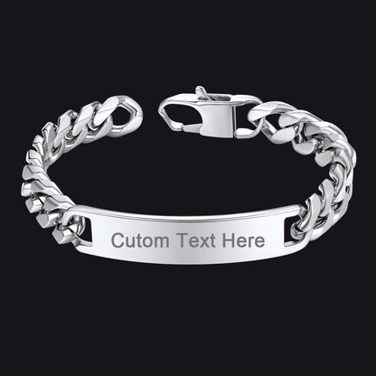 Customized Engraved Id Bar Cuban Chain Link Bracelet for
