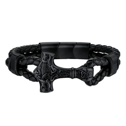 Viking Thor's Hammer Mjolnir Braided Leather Bracelet Gift for