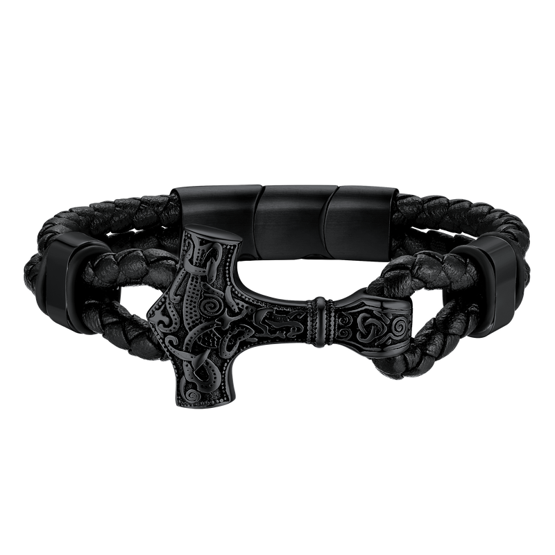 Viking Thor's Hammer Mjolnir Braided Leather Bracelet Gift for