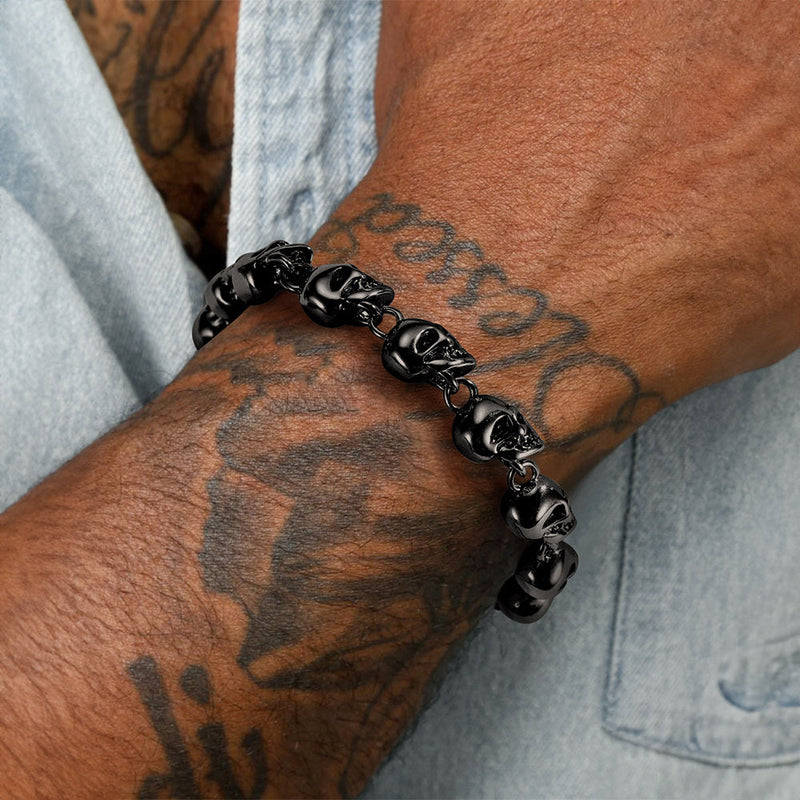 Gothic Linked Chain Skull Bracelet for
