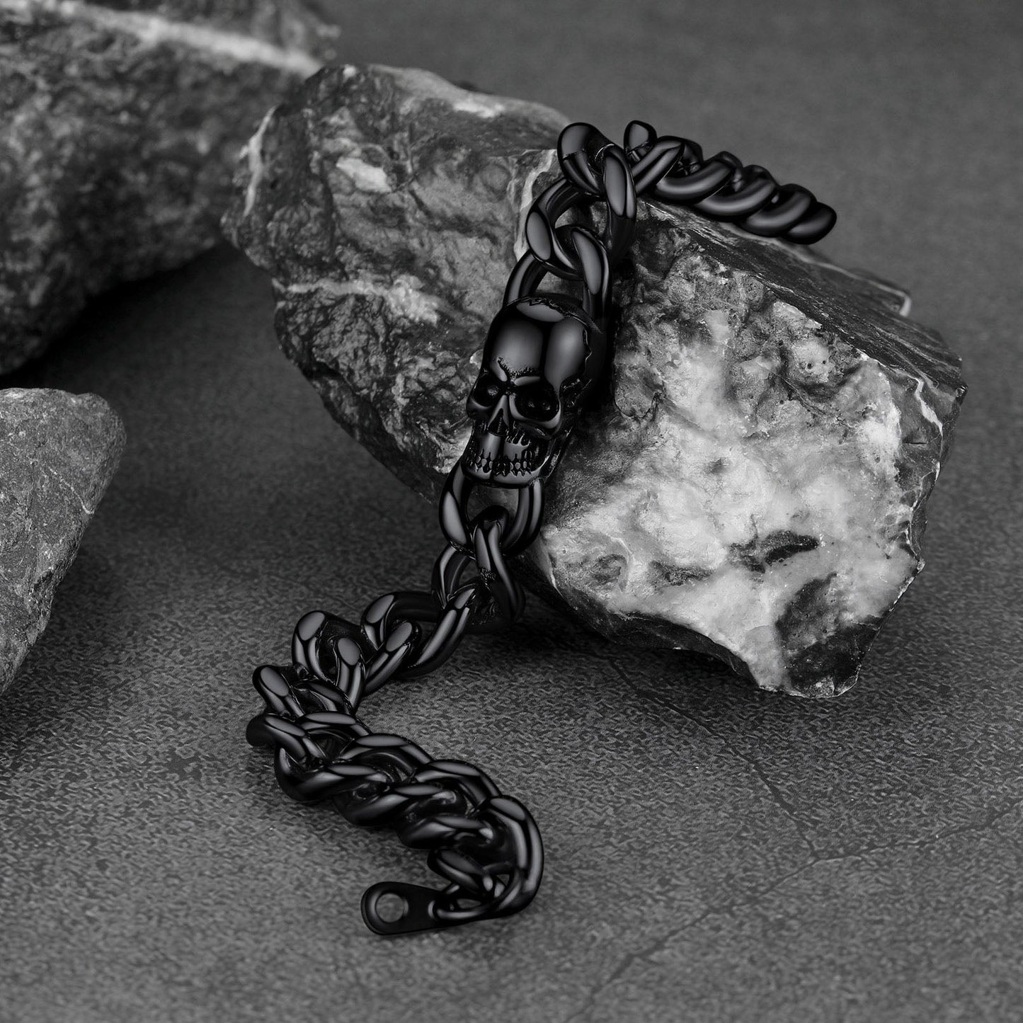 Gothic Skull Cuban Link Choker Chain & Bracelet Jewelry Set for