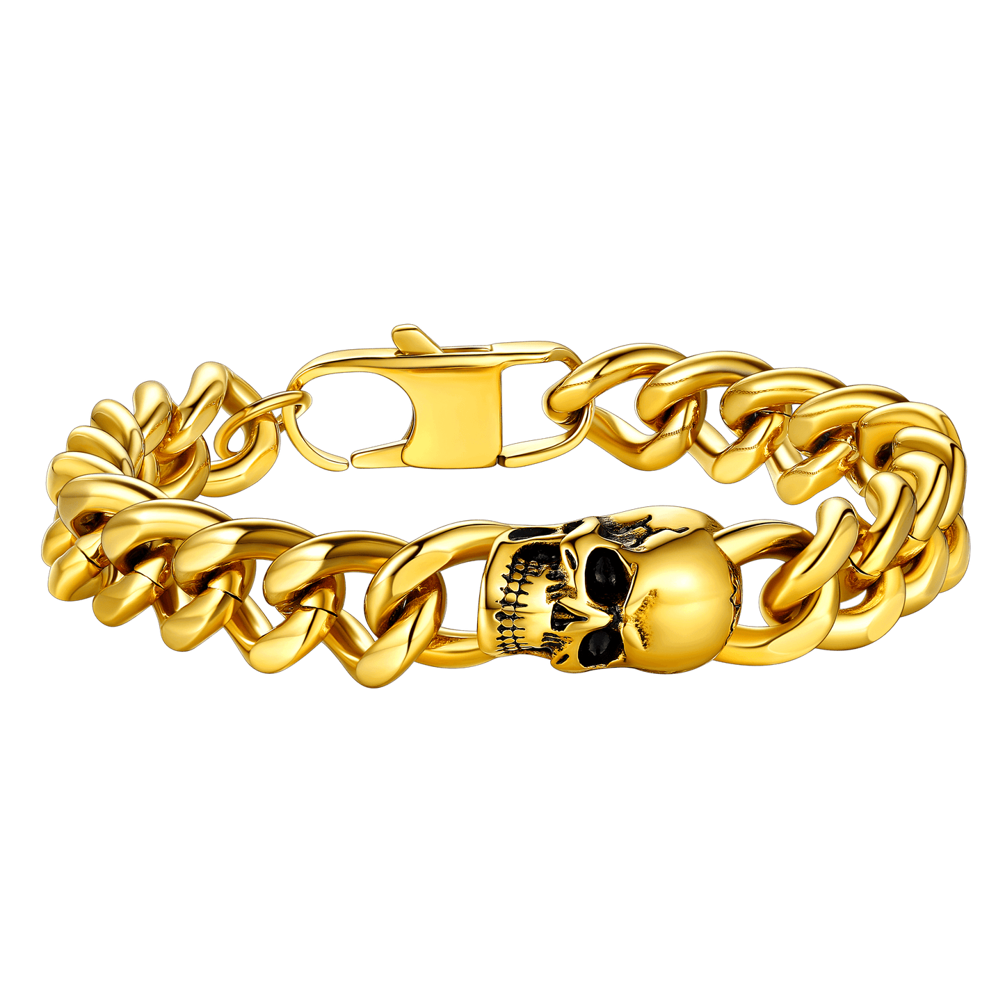 Gothic Heavy Cuban Chain Skull Bracelet for in Stainless Steel