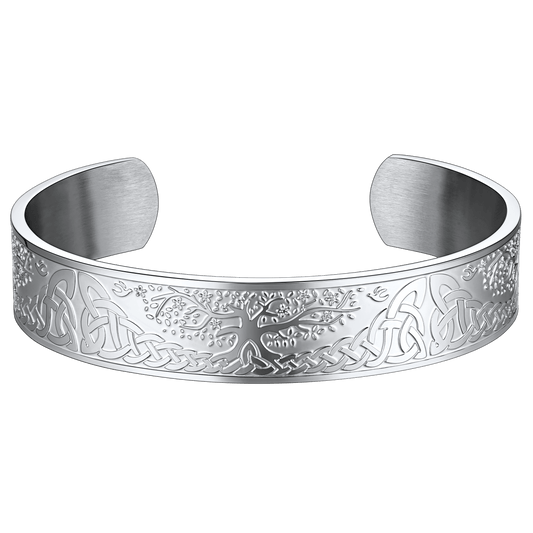 Engraved Viking Jewelry Bangle Bracelet With Celtic Tree of Life