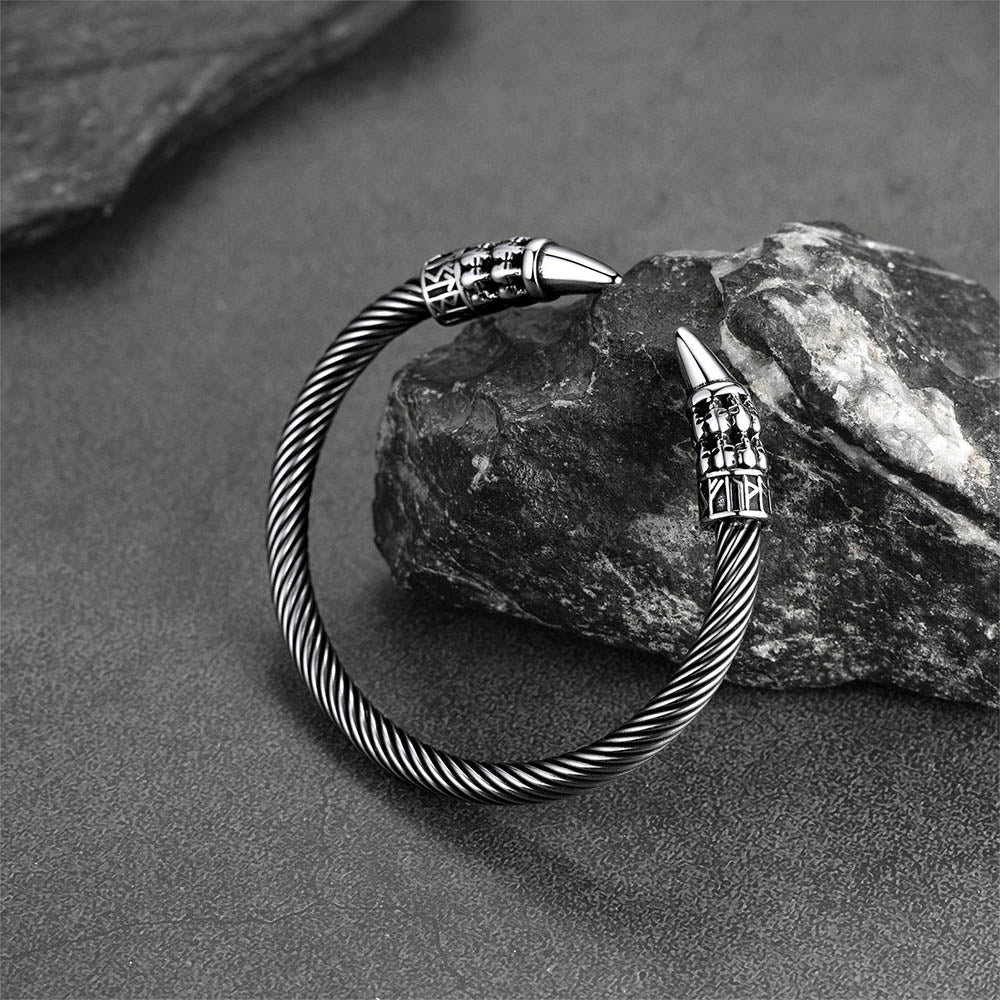 Viking Runes Skull Arm Ring Dangle Bracelet for