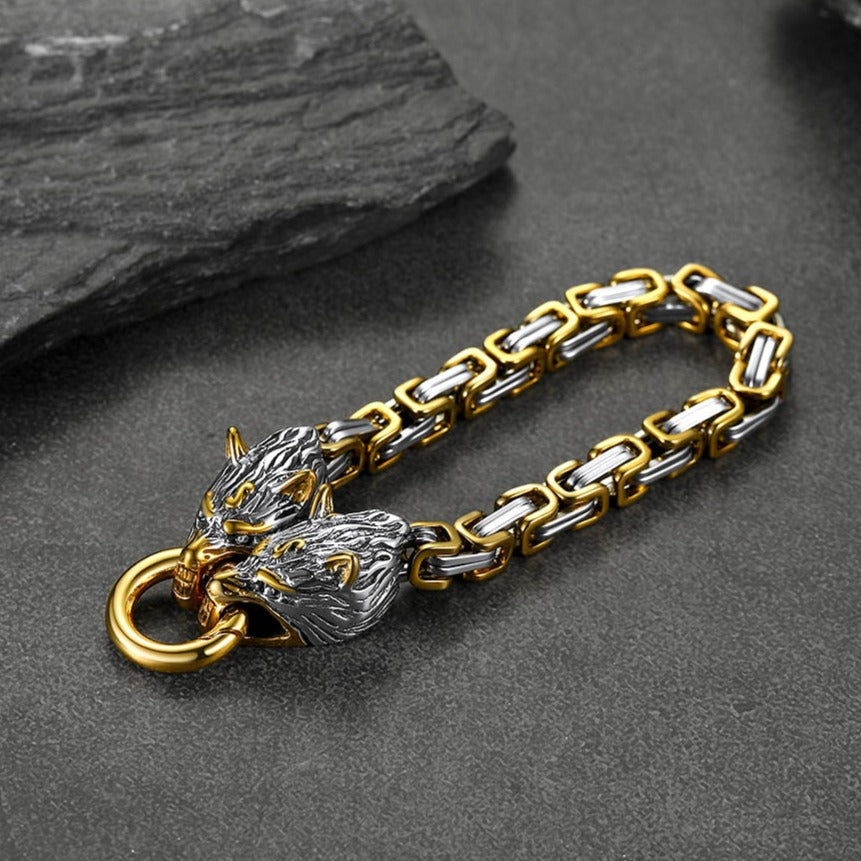 Viking Wolf Head Chain Bracelet Cuff Bangle Gift for