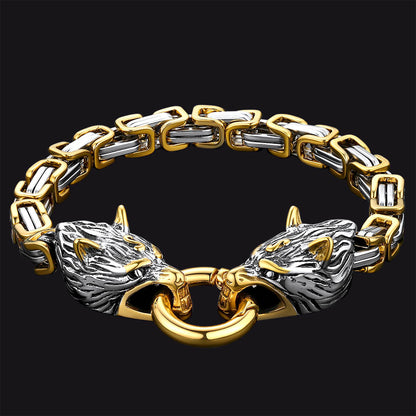 Viking Wolf Head Chain Bracelet Cuff Bangle Gift for