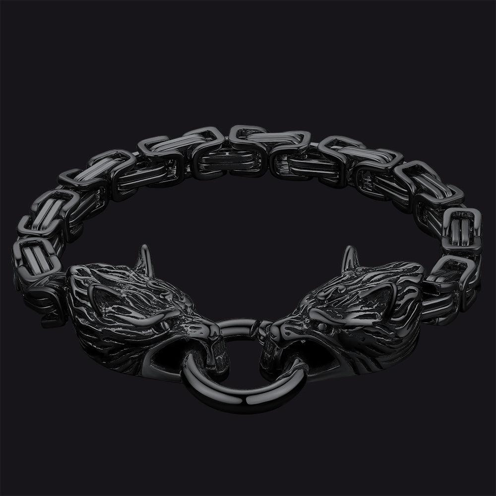 Viking Wolf Head Chain Bracelet Cuff Bangle Gift for