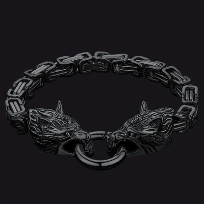 Viking Wolf Head Chain Bracelet Cuff Bangle Gift for