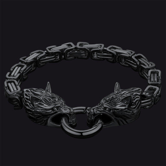 Viking Wolf Head Chain Bracelet Cuff Bangle Gift for