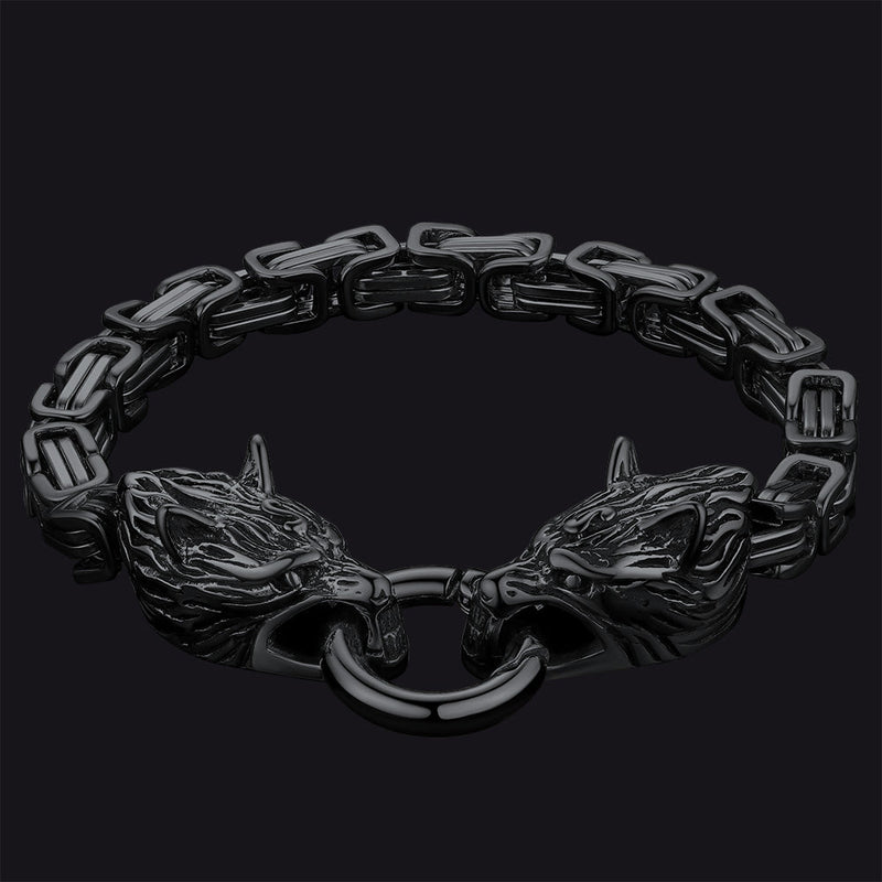 Viking Wolf Head Chain Bracelet Cuff Bangle Gift for