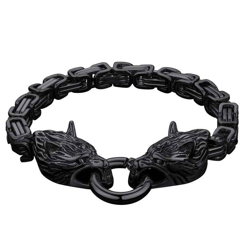 Viking Wolf Head Chain Bracelet Cuff Bangle Gift for