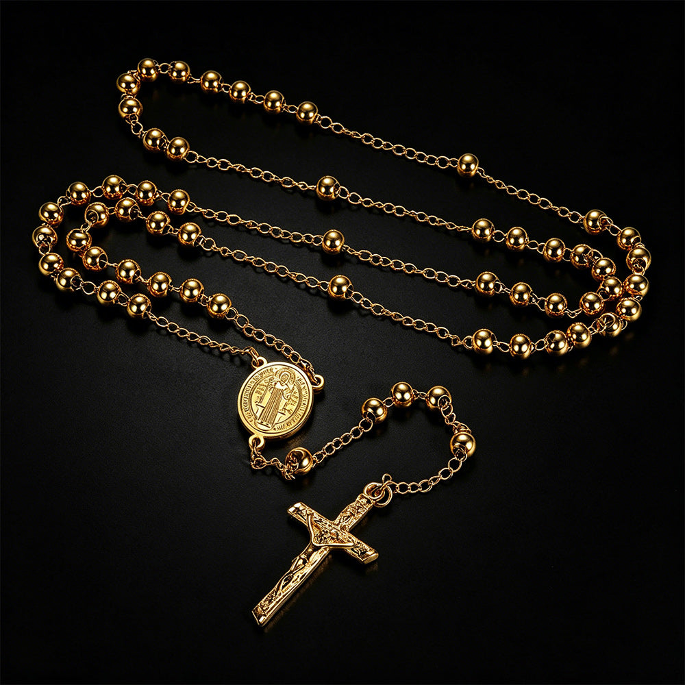 Catholic Saint Benedict Rosary Bead Necklace With Cross for