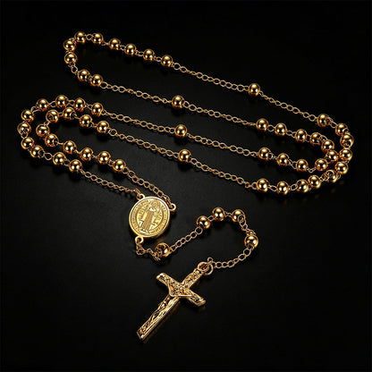 Catholic Saint Benedict Rosary Bead Necklace With Cross for