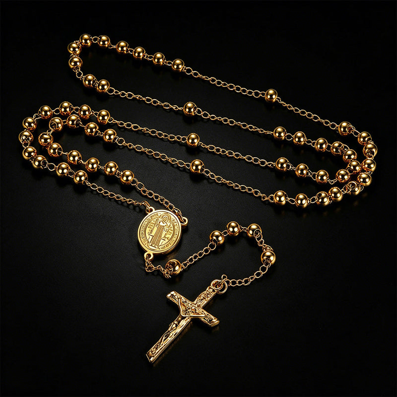Catholic Saint Benedict Rosary Bead Necklace With Cross for