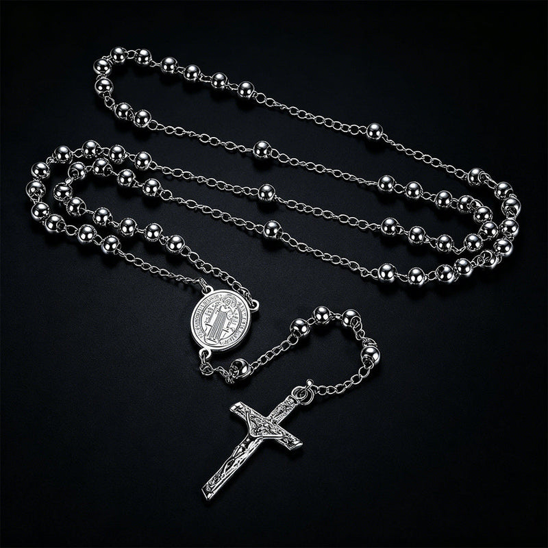 Catholic Saint Benedict Rosary Bead Necklace With Cross for