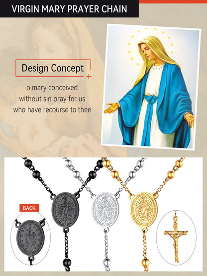Catholic Virgin Mary Rosary Beads Cross Necklace Chain for