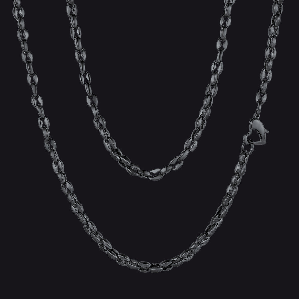 4mm Coffee Bean Necklace Metal Link Rope Cord for