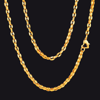 4mm Coffee Bean Necklace Metal Link Rope Cord for