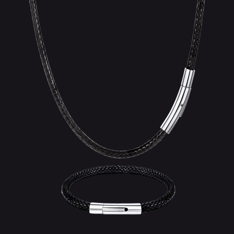 3mm Braided Leather Cord Chain Rope Necklace & Bracelet Set for