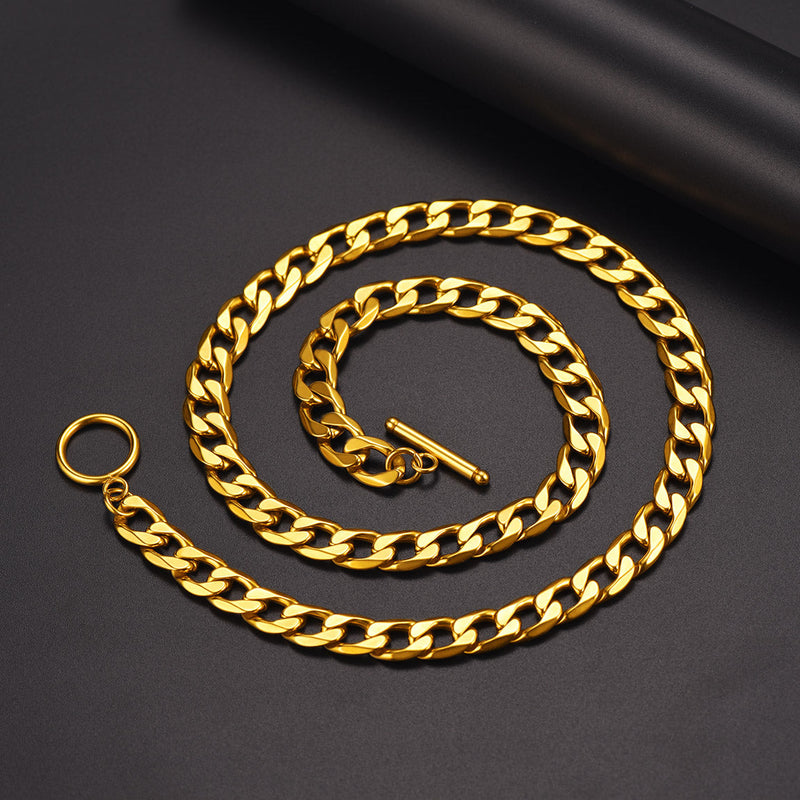 9mm Width Gold Plated Cuban Chain Necklace With T-clasp