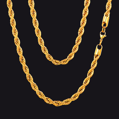 Twisted Rope Link Chain Stainless Steel Necklace for