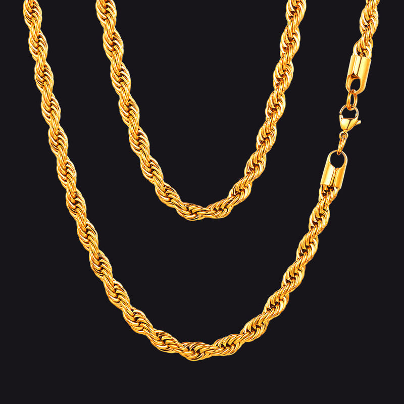 Twisted Rope Link Chain Stainless Steel Necklace for