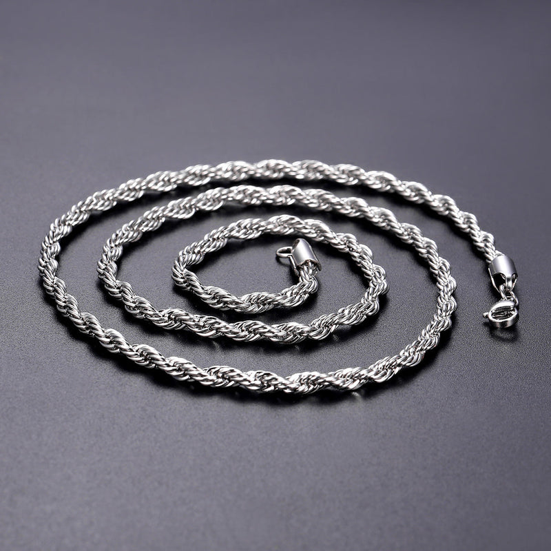 6mm Twisted Rope Link Chain & Rope Bracelet Bundle Set for