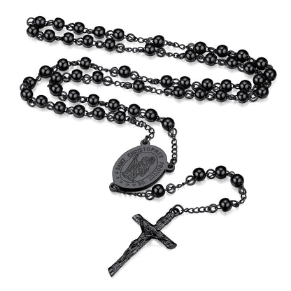 Rosary Beads Cross Necklace of Saint Christopher