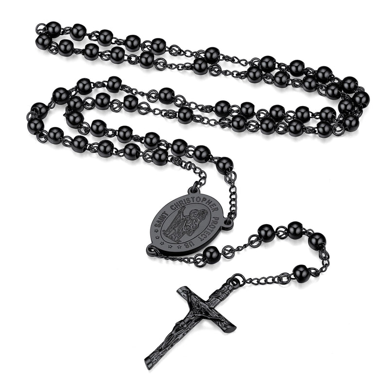 Rosary Beads Cross Necklace of Saint Christopher