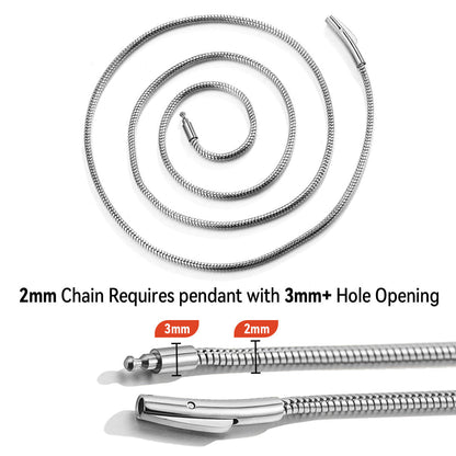 2mm Thin Snake Chain Stainless Steel Necklace for