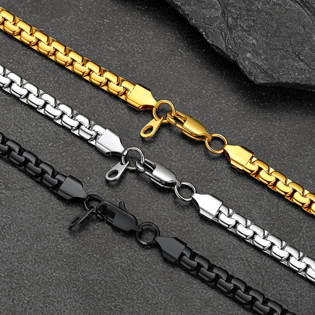 Flat Box Link Chain Stainless Steel Necklace for