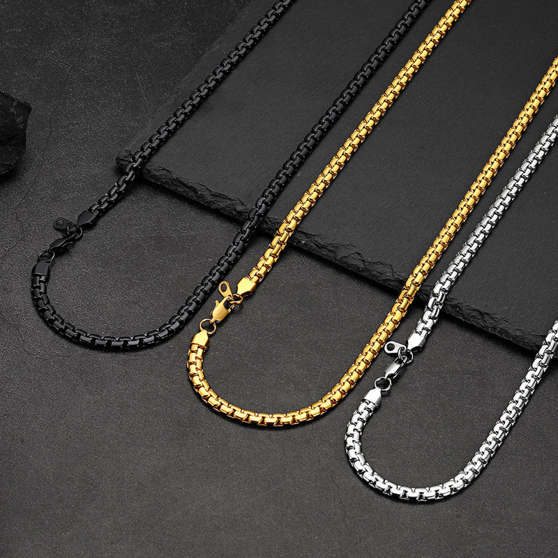 Flat Box Chain & Jesus Cross Layered Necklaces Set for