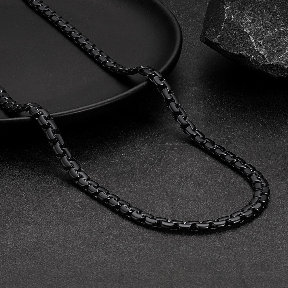 Flat Box Chain & Engraved Cross Layered Necklaces Set for