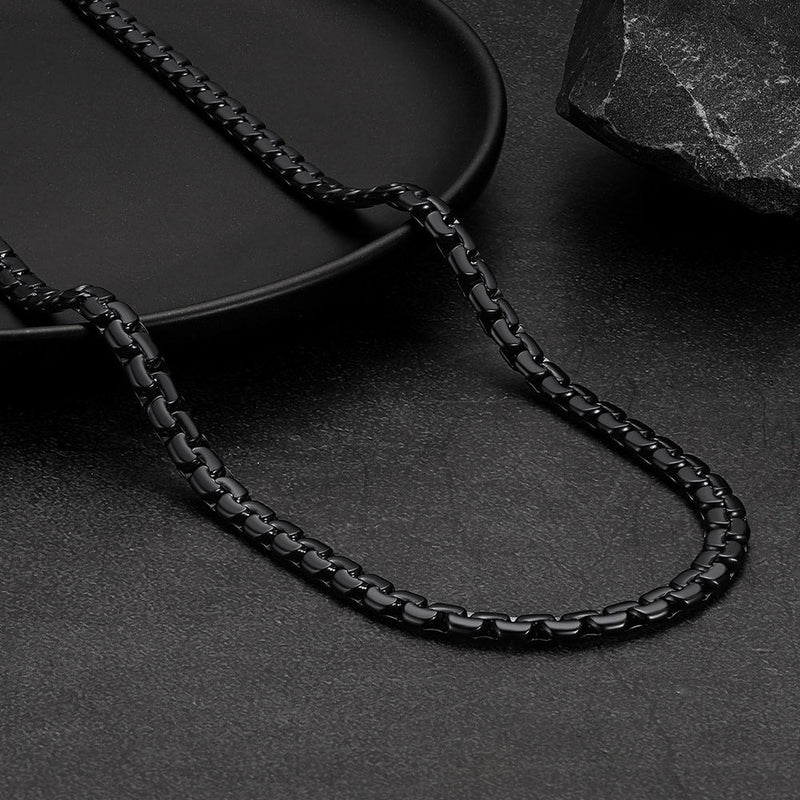 Flat Box Chain & Engraved Cross Layered Necklaces Set for