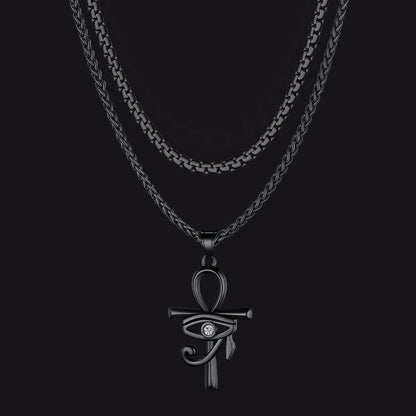 Flat Box Chain & Ankh Cross Layered Necklaces Set for