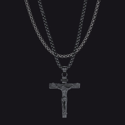 Flat Box Chain & Jesus Cross Layered Necklaces Set for