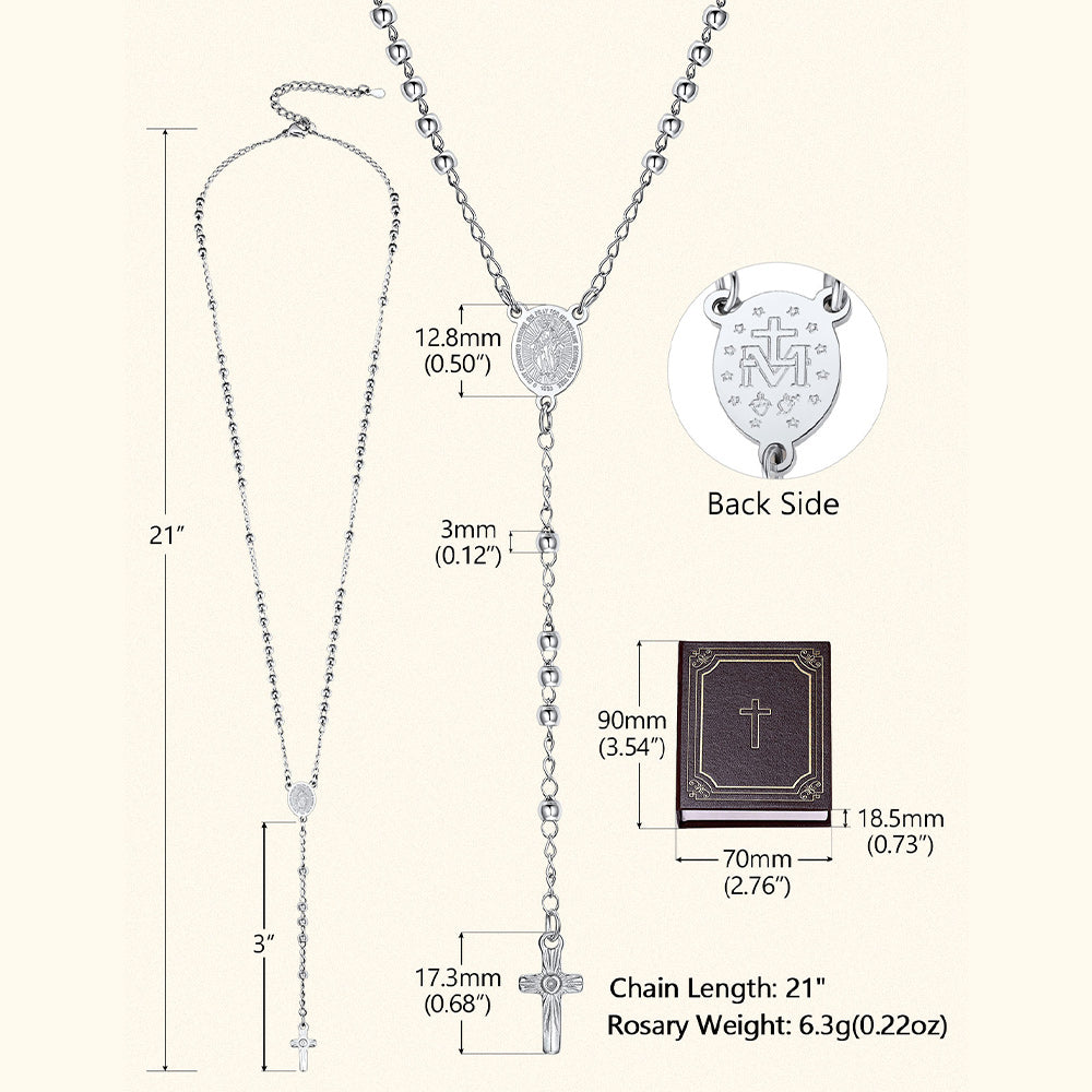 Dainty Virgin Mary Rosary Beads Necklace With Prayer Card & Box