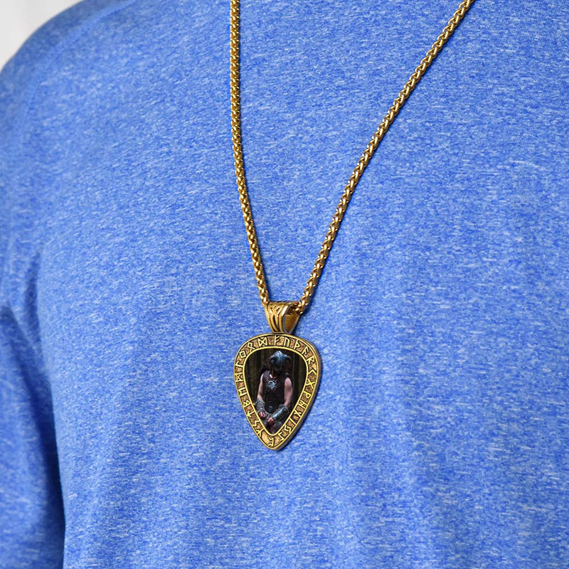 Customized Heart Photo Necklace With Viking Runes