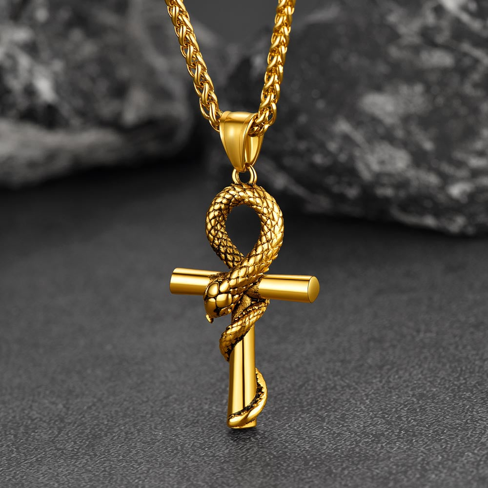 Snake Ankh Cross Necklace Egyptian Pendant for