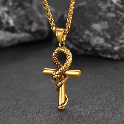 Snake Ankh Cross Necklace Egyptian Pendant for