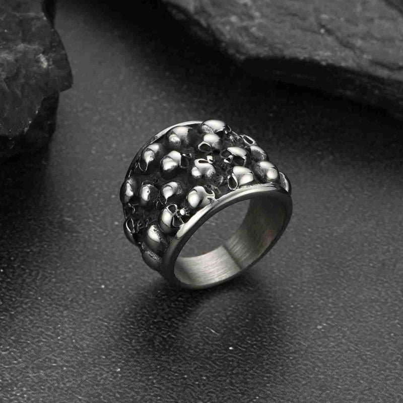 Gothic Skeleton Multi Skull Stainless Steel Band Ring for